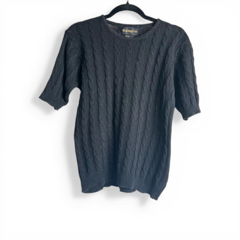 Vintage Black Cable Knit Short Sleeve Sweater